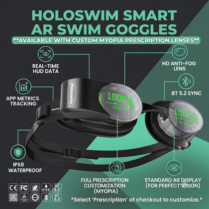 Holoswim 2 Pro AR Smart Swim Goggles | Prescription Myopia Lens Friendly | AI Data Tracking & Waterproof Fitness Goggles